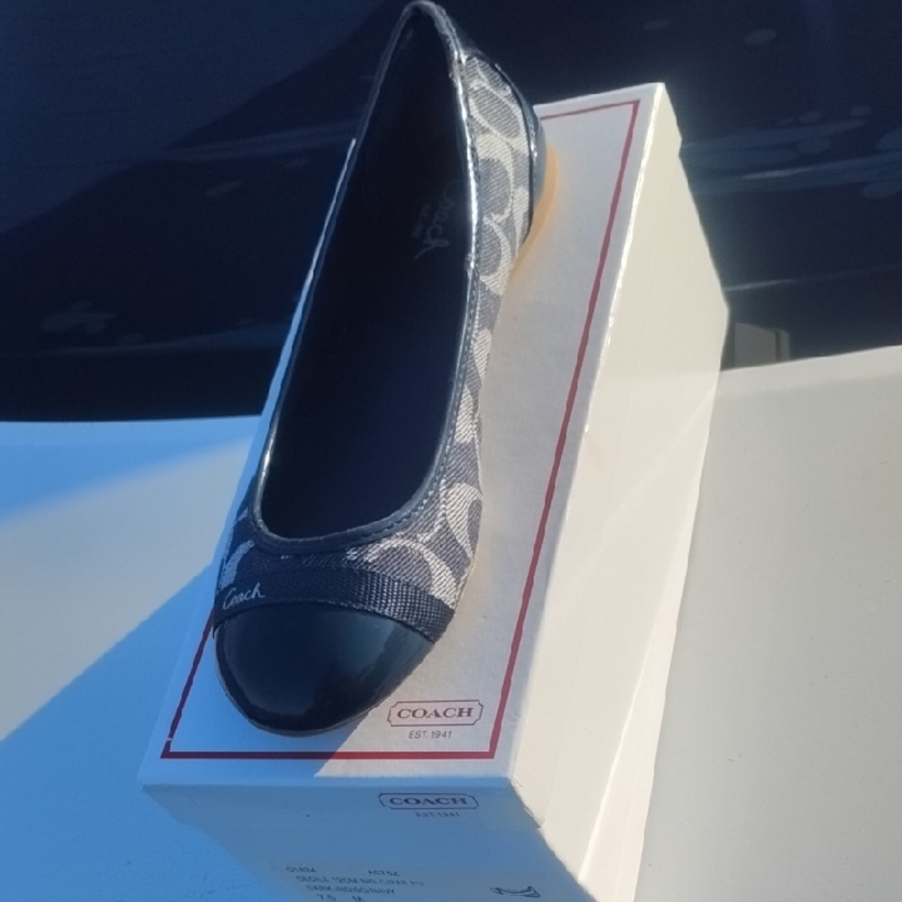 Coach Dark Indigo/Navy and Gray Signature Canvas Ballet Flats
